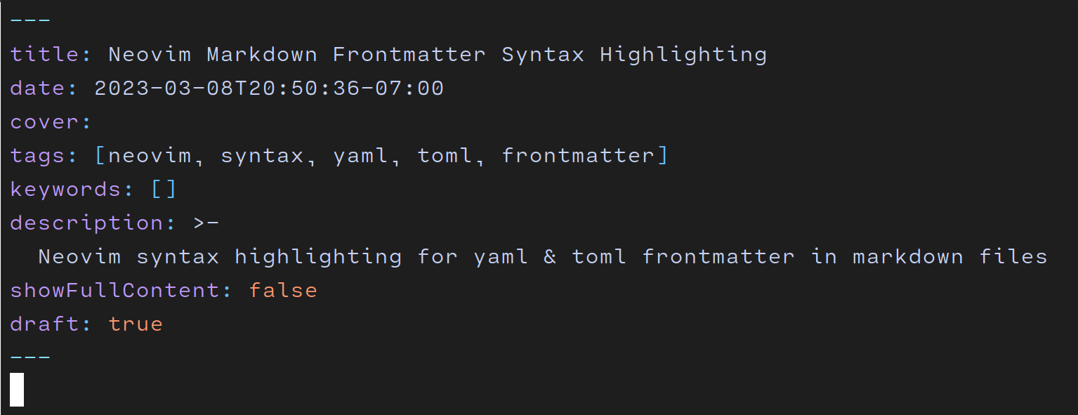 open vim session with properly highlighted yamlfrontmatter